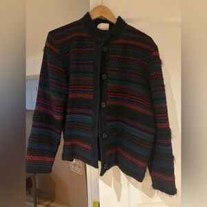 Striped Multicolor Button-Up Cardigan Vintage Wool